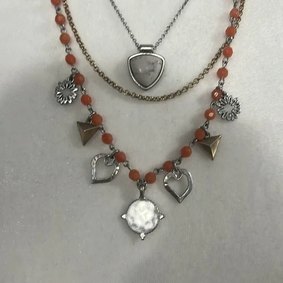 Lucky Brand Silver and Gold Heart Charm Necklace 17” 20” 22” plus 2” extender - Picture 3 of 5